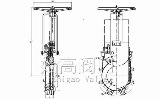 手動(dòng)對(duì)夾刀閘閥尺寸圖 手動(dòng)對(duì)夾刀閘閥尺寸圖