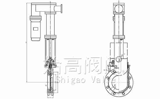 電液動(dòng)圓形法蘭刀閘閥尺寸圖 電液動(dòng)圓形法蘭刀閘閥尺寸圖