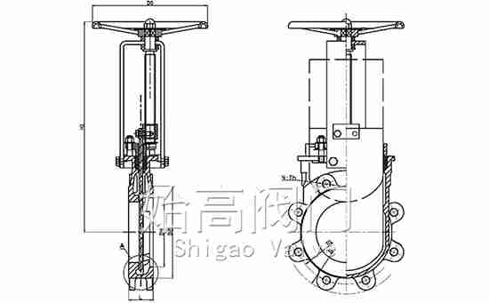 手動梅花式刀閘閥尺寸圖 手動梅花式刀閘閥尺寸圖
