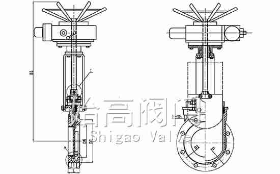 電動圓形法蘭刀閘閥尺寸圖 電動圓形法蘭刀閘閥尺寸圖